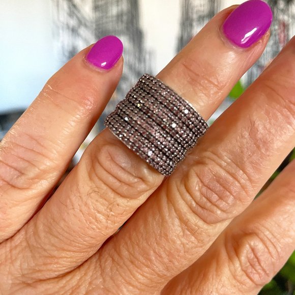 Sterling Silver Wide Band Purple stones - Picture 1 of 5